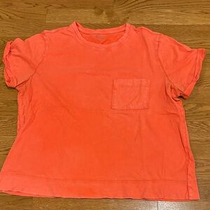 Athleta | Orange Peach Crop Top T-Shirt Cuffed Sleeves Size Large